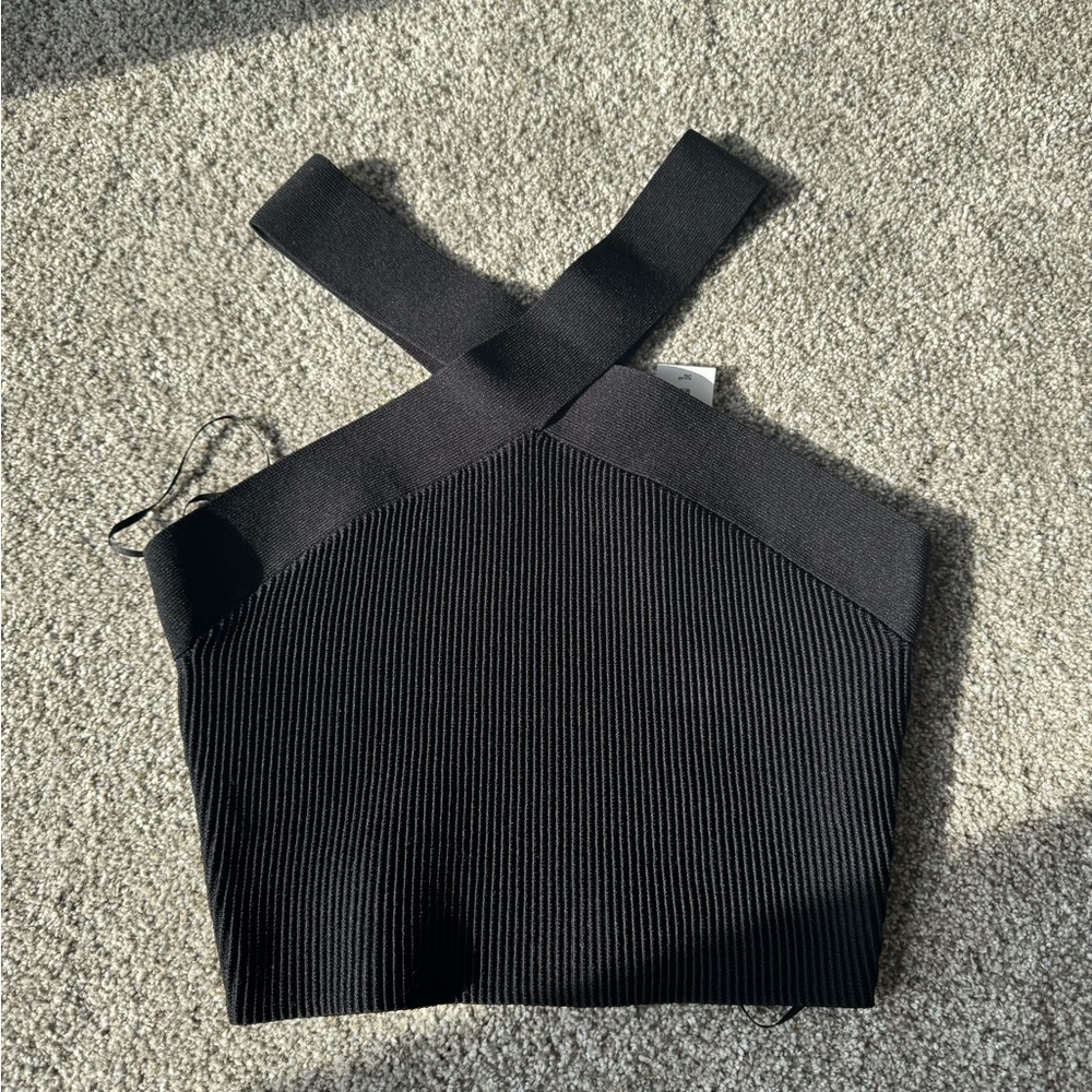 Babaton Black Ribbed Cross-Strap Tank Top